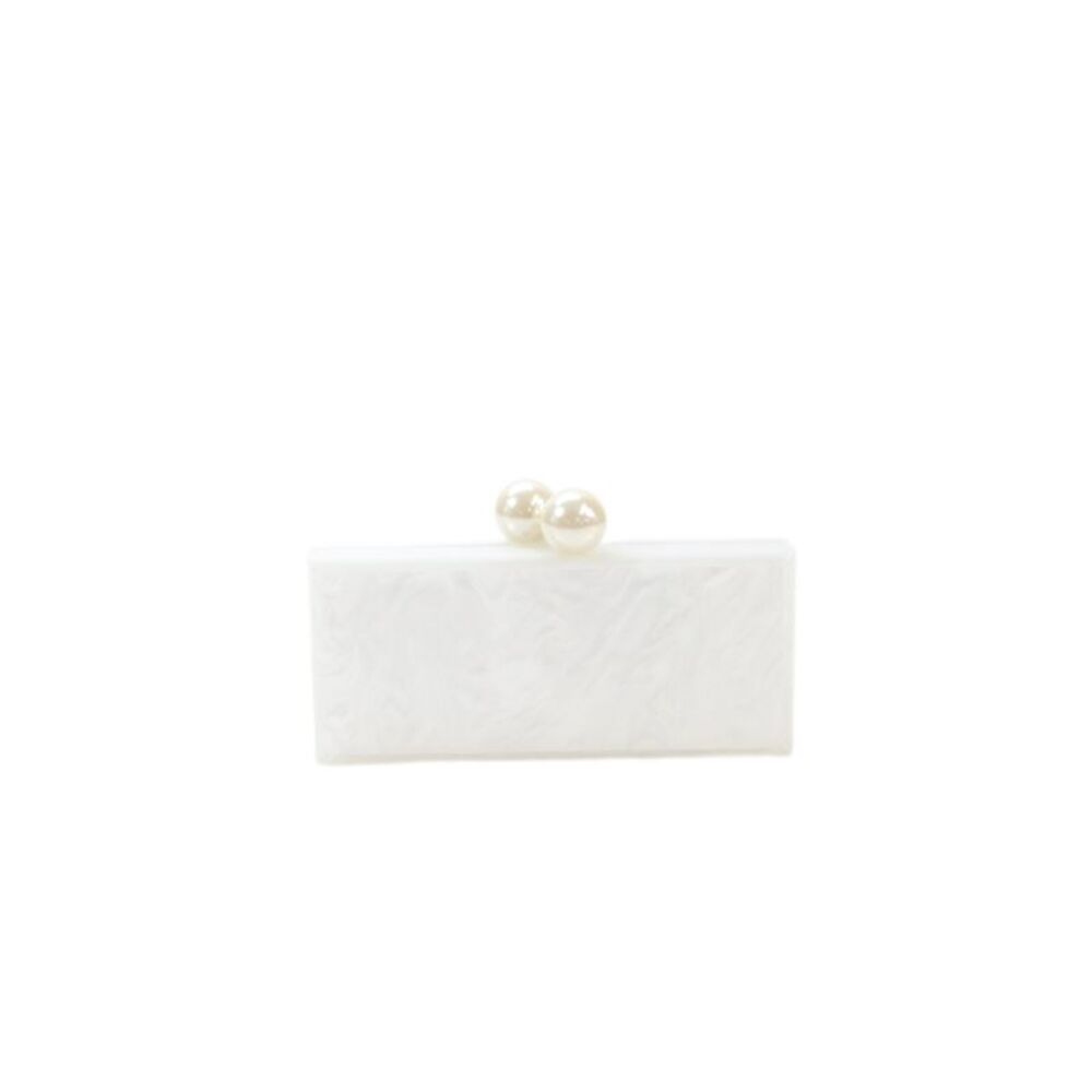 Ashlyn D Womens Marble Print Kiss Lock Clutch Handbag White